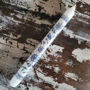 Vintage Delft Blue Floral Taper Candle Blue and White 9.625" Decorative Candle
